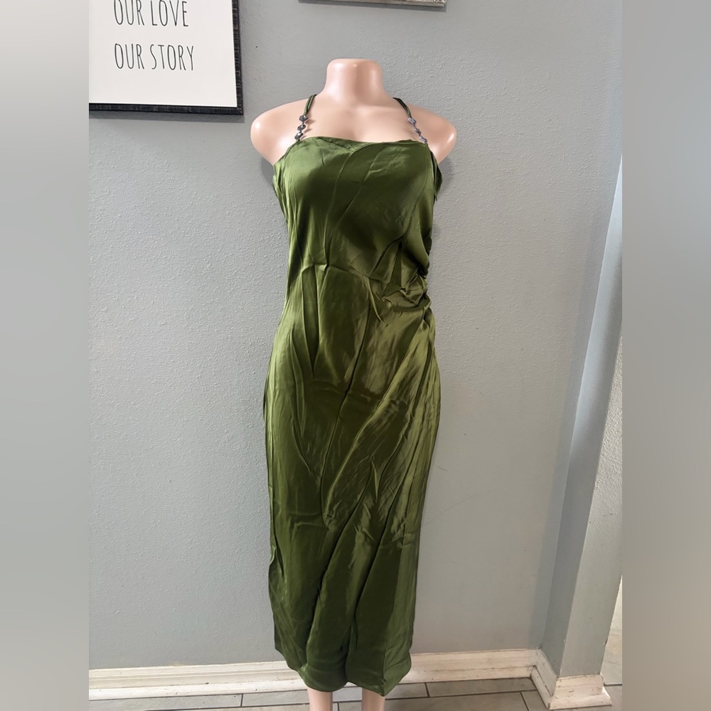 Zara Olive Satin Dress